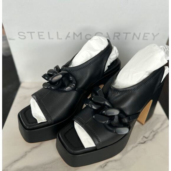 New Stella McCartney Black Skyla Stretch Platform Sandal Shoes